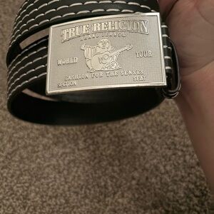 True Religion Black Belt with Embossed Silver Buckle